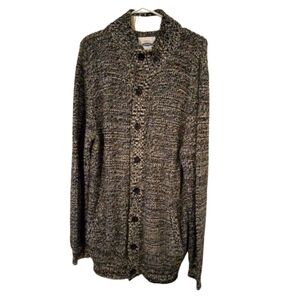 Old Navy Knit Preppy Academia  Shacket Full Button Front Blk/ White Pocketed L